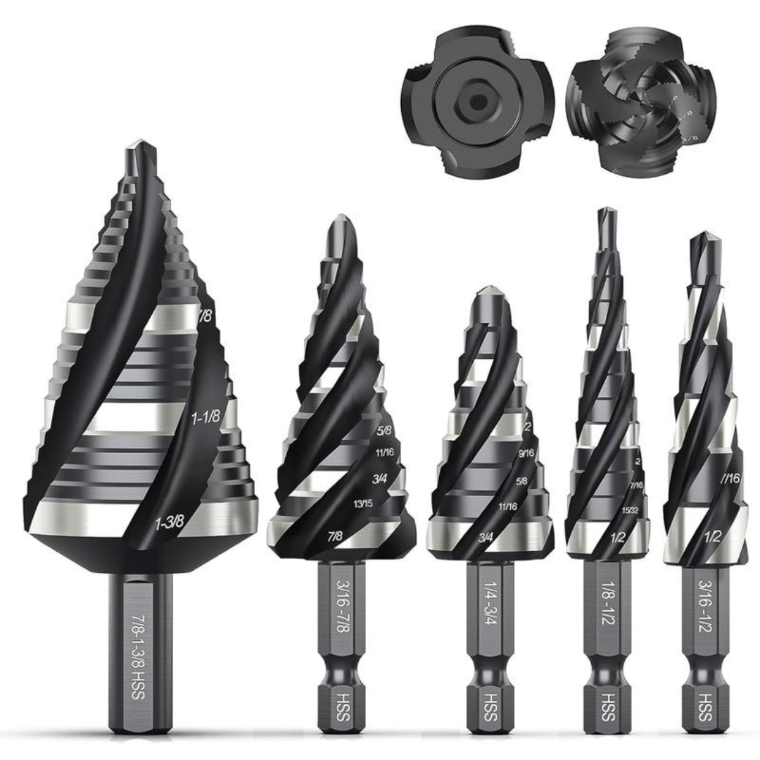 Four Spiral Flute Step Drill Bit Set