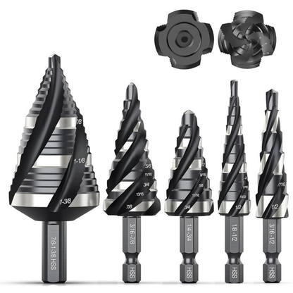 Four Spiral Flute Step Drill Bit Set