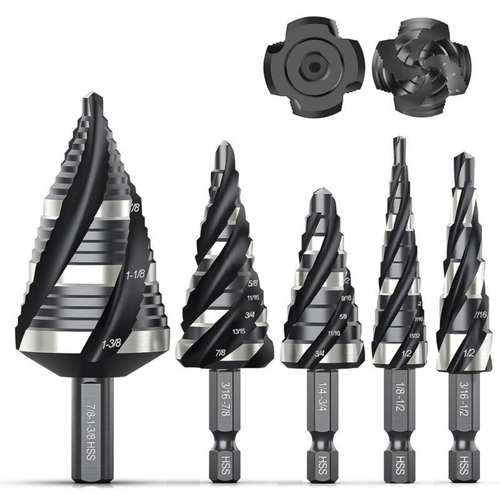 Four Spiral Flute Step Drill Bit Set