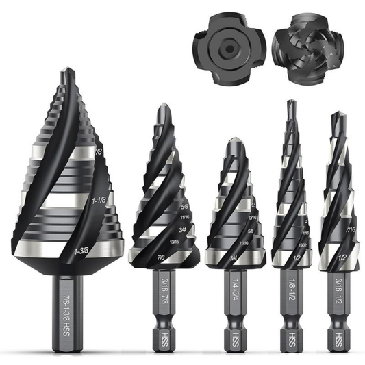 Four Spiral Flute Step Drill Bit Set