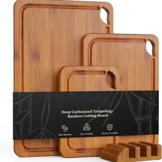 4-piece Bamboo Cutting Board Set with Holder