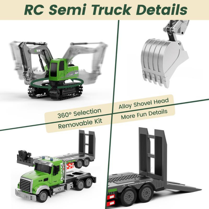 Semi Truck & Excavator Toy Set