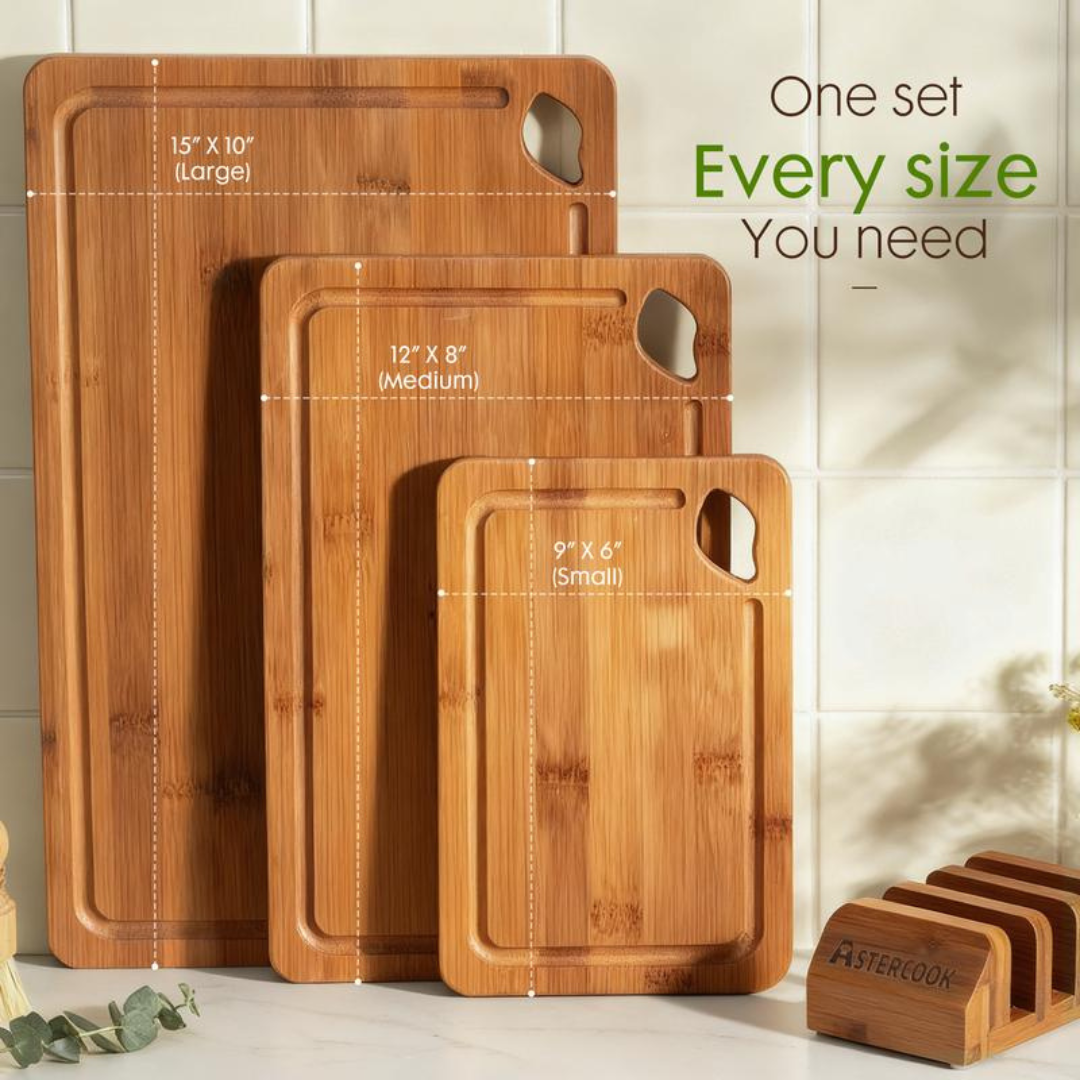 4-piece Bamboo Cutting Board Set with Holder