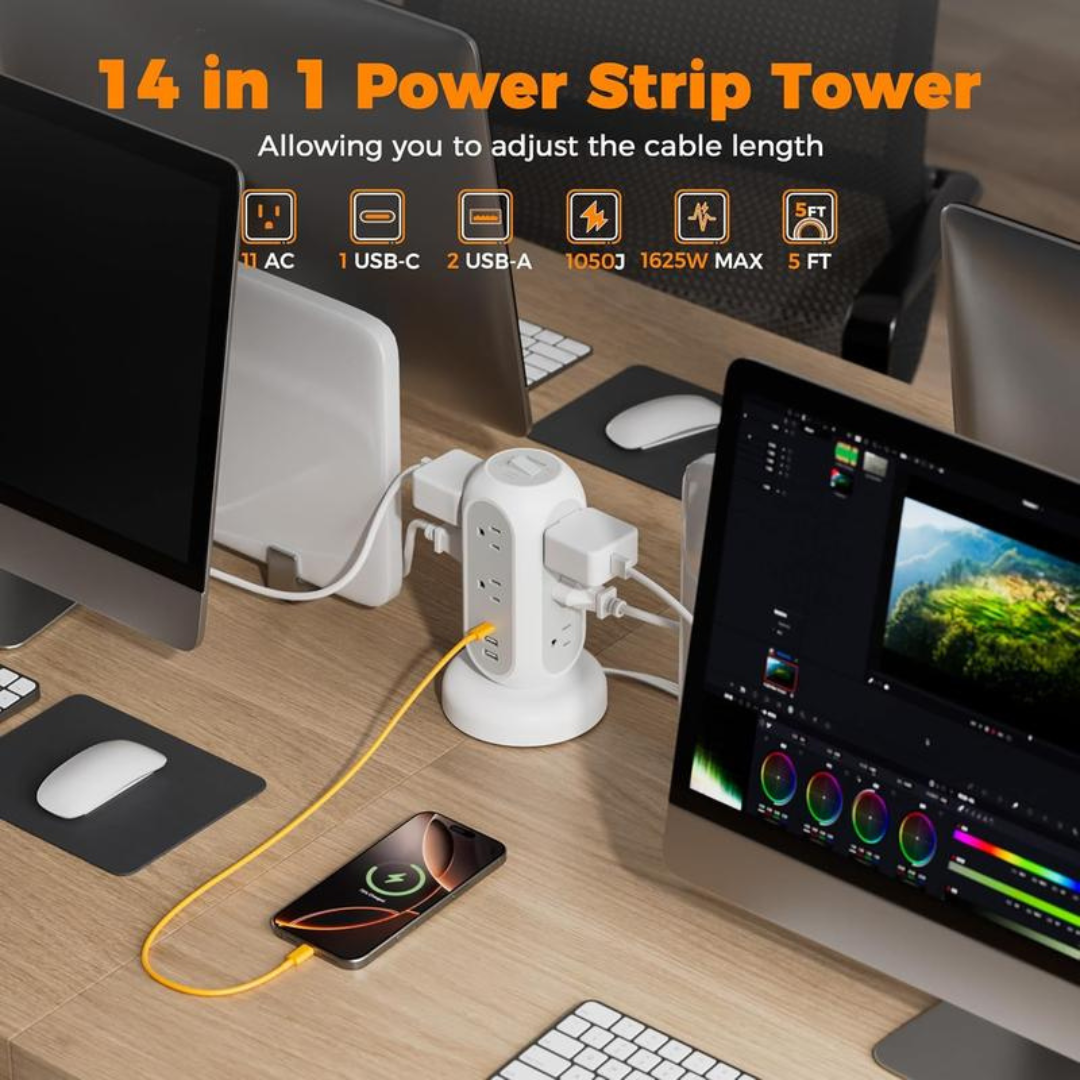 Retractable Cord Tower Power Strip Extension Socket with USB