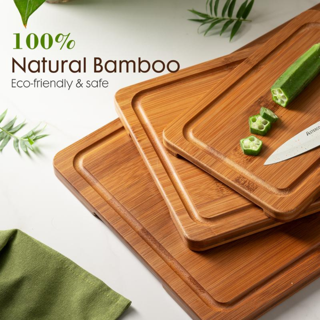 4-piece Bamboo Cutting Board Set with Holder