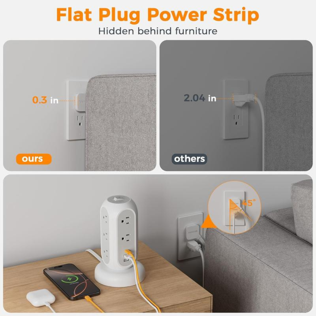 Retractable Cord Tower Power Strip Extension Socket with USB