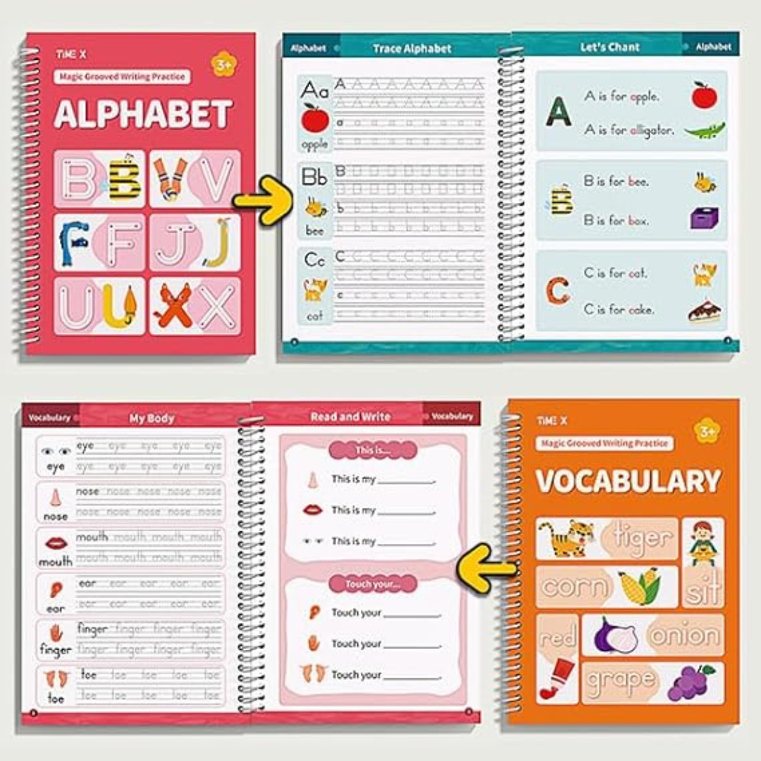 6 Reusable Grooved Handwriting Workbook for Kids