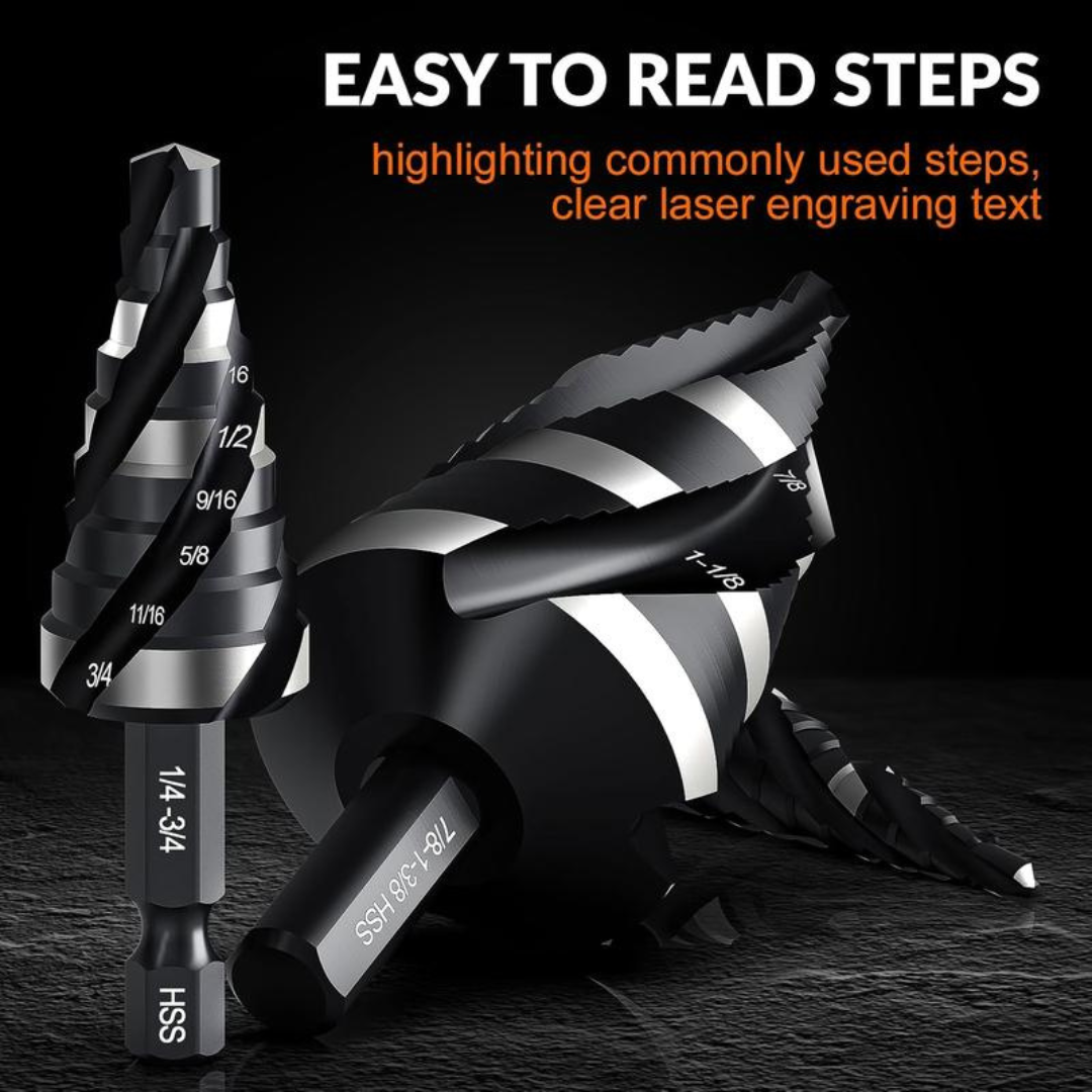Four Spiral Flute Step Drill Bit Set