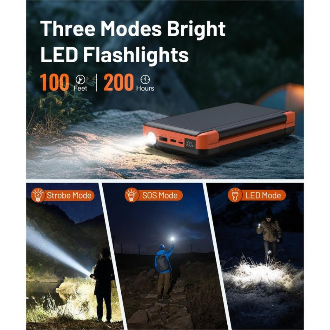 Solar Charger Power Bank Built in 4 Cables 3 Foldable Solar Panels