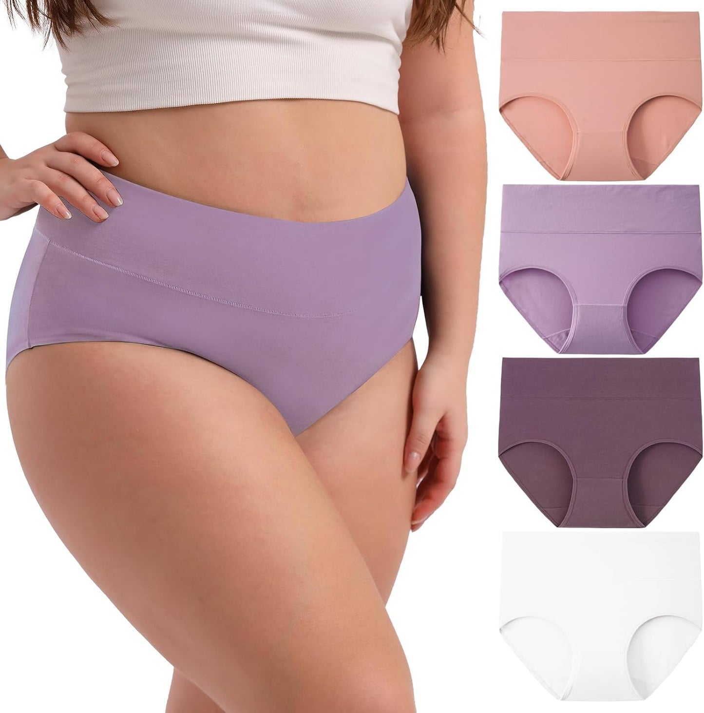 SELGRA Women's Plus Size XL-5XL High Waisted Cotton Underwear