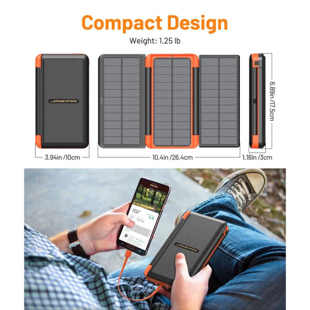 Solar Charger Power Bank Built in 4 Cables 3 Foldable Solar Panels