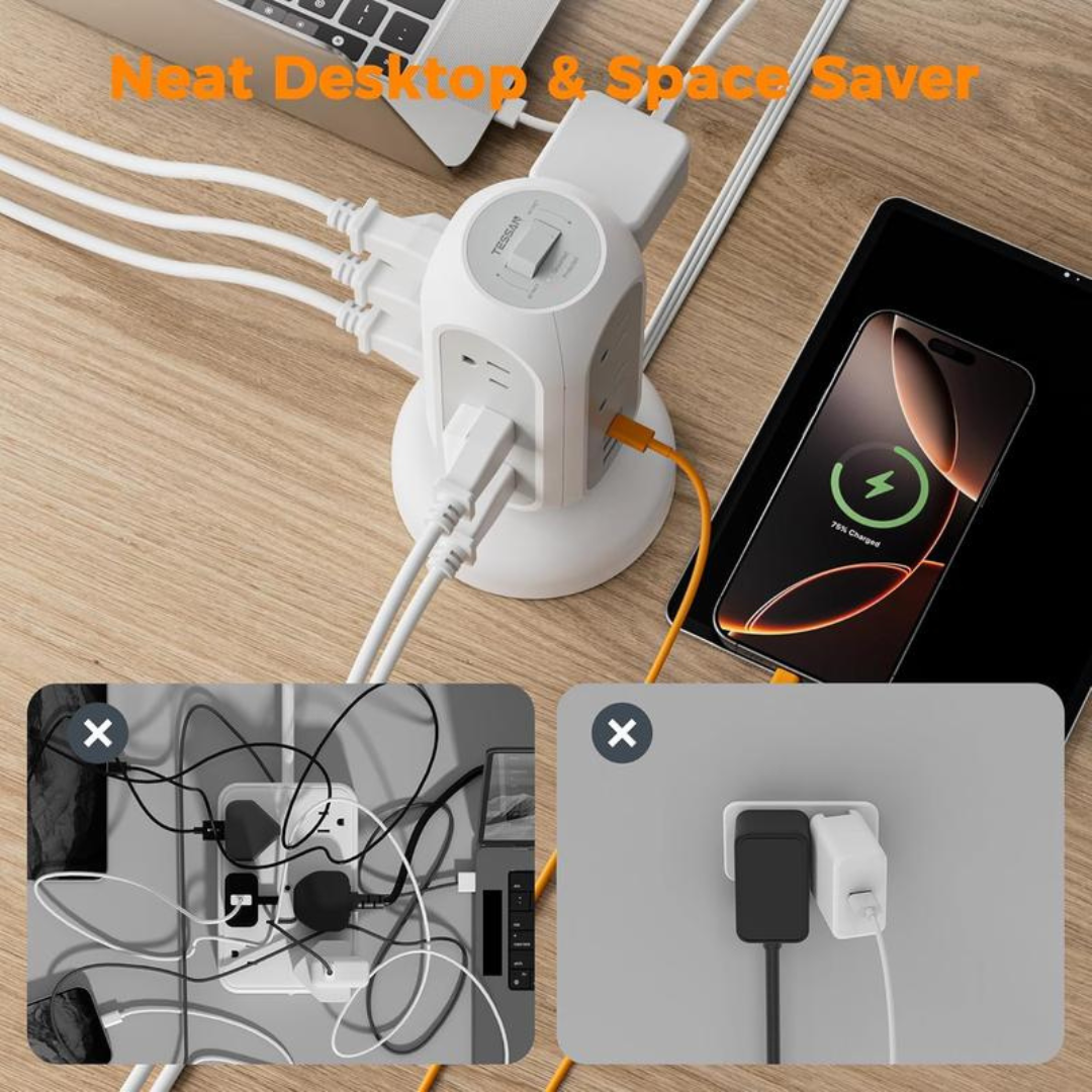Retractable Cord Tower Power Strip Extension Socket with USB