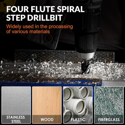 Four Spiral Flute Step Drill Bit Set